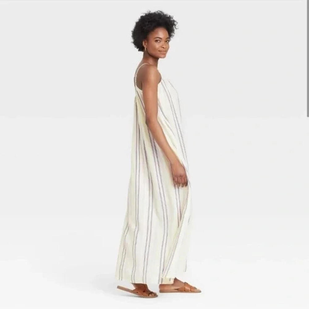 A New Day Stripe Linen Blend Maxi Dress XSmall Small XS/S Cream Brown Yellow - Picture 1 of 6